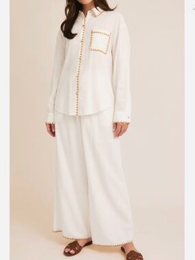 Gilli Hampton Linen Blend Matching Shirt and Pant Set - size Medium